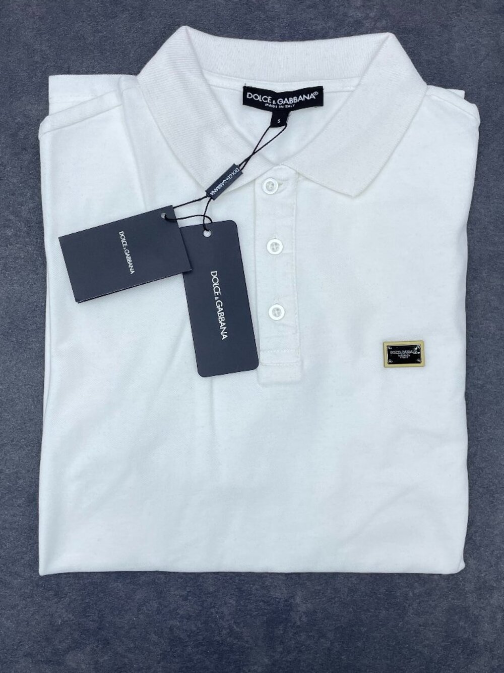 Dolce & Gabbana Men’s White Polo Shirt Logo Plaque- Size XXL